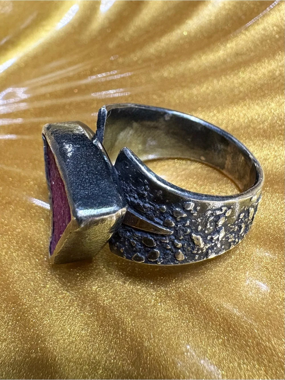 Pink Cobalto Calcite Sterling Silver Gold Druzy ring size 6 Artisan Designer